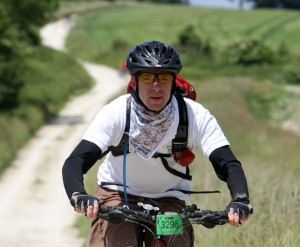 Decending the Downs at Levin Down, wearing West Central South Downs SplashMap