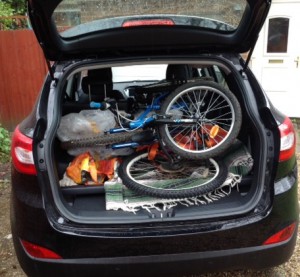 Car stuffed with bikes