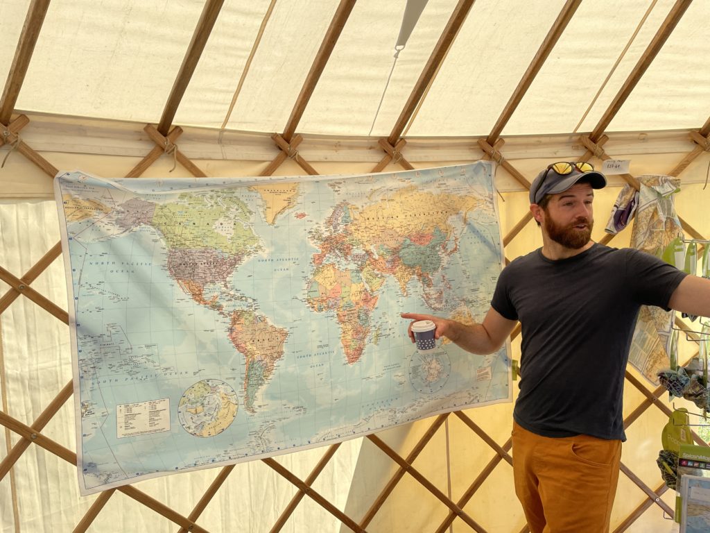 Charlie Walker with our World Map from SplashMaps