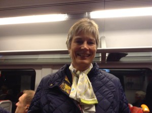 Clare teaches me how to tie scarves on the train home