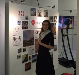 Clare presents a physical what3words in the form of a satin SplashMaps Scarf