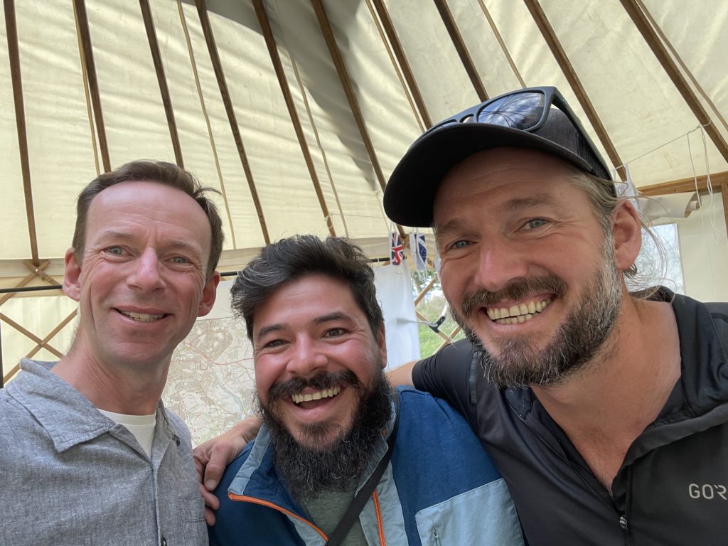 Chris Howell with Jamie Ramsay and David Overton at the Splashmaps Yurt during AAF22.