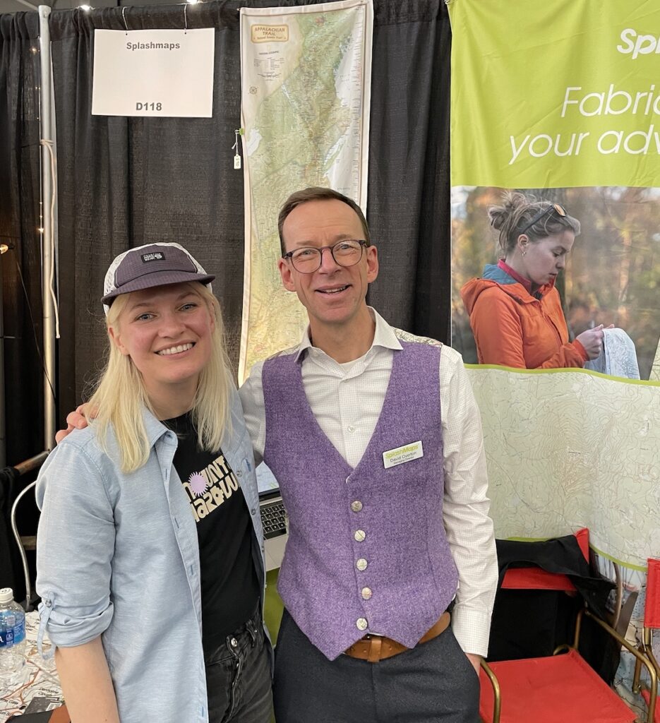 Liz Derstine Appalachian trail speedster on the SPlashMaps stand with our Appalachian map